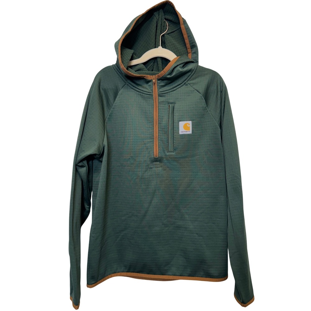 Carhartt Kids 1/4 Zip Hoodie M Green Force Grid Fleece Outdoor Gorpcore Rugged